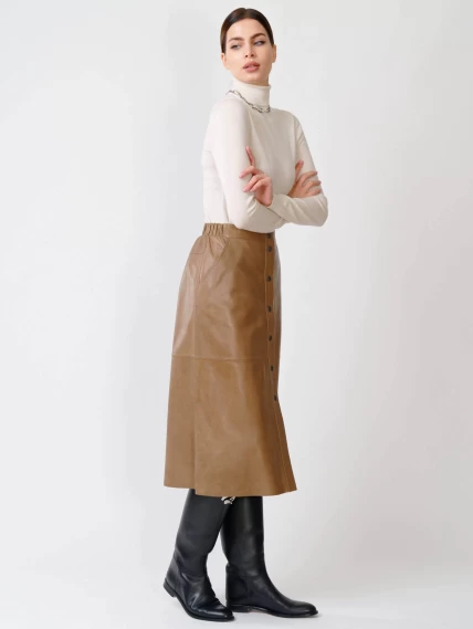Коричневая кожаная юбка 08, размер 50, артикул 85541-3
