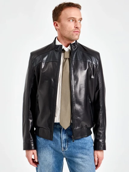 Короткая мужская кожаная куртка премиум класса 531, черная, размер 48, артикул 29790-6
