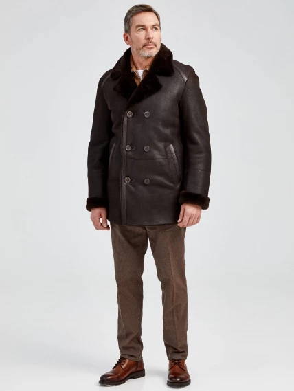 Дубленка двубортная классическая мужская 422, коричневая, размер 58, артикул 70872-3