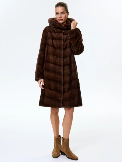 Норковая женская шуба с капюшоном Галя(к), коричневая, размер 50, артикул 34070-4