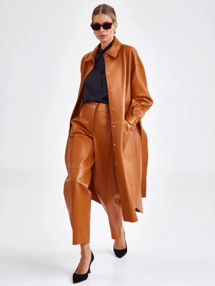 Кожаное женское платье рубашка из натуральной кожи премиум класса 04, виски, размер 48, артикул 23191-4