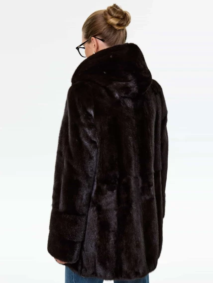 Короткая женская норковая шуба автоледи с капюшоном Елена(к), черная, размер 52, артикул 64540-5