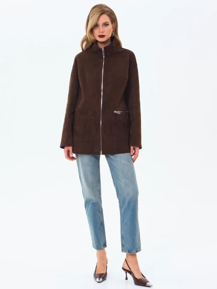 Женская замшевая куртка премиум класса 3089з, коричневая, размер 48, артикул 24430-6