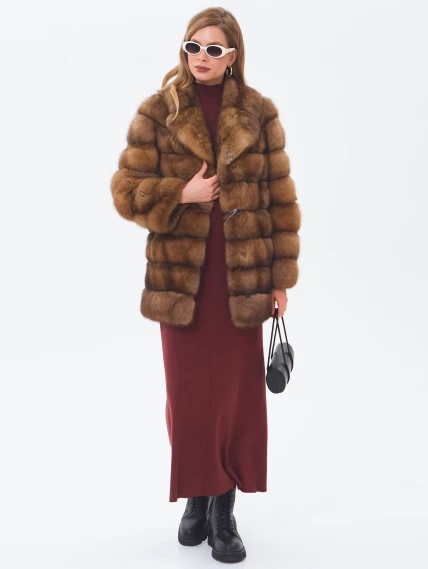 Шуба из меха соболя женская премиум класса Мэри, темно-коричневая, размер 50, артикул 34200-6