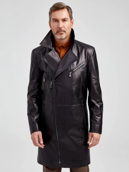 Мужской кожаный плащ косуха премиум класса 554, черный, размер 54, артикул 40551-1