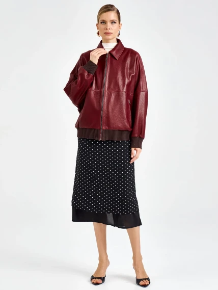 Женская бордовая кожаная куртка бомбер премиум класса 3106, размер 44, артикул 92170-4