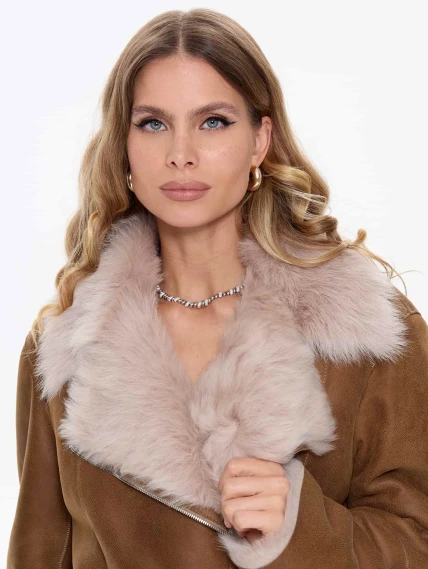 Короткая женская дубленка из тосканы 2068, бежевая, размер 56, артикул 64730-3