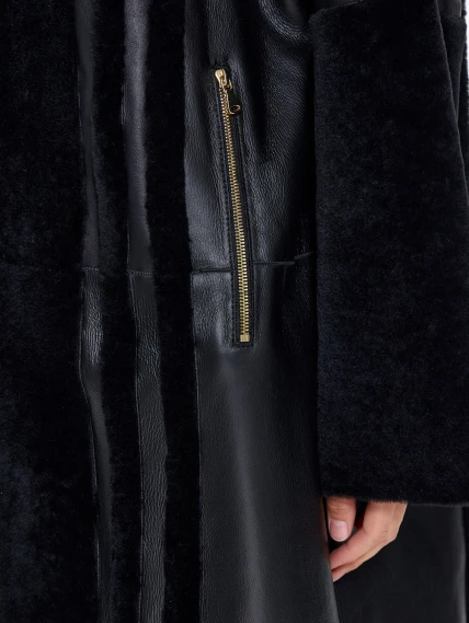 Женская дубленка на молнии с норковым воротником премиум класса 2040, черная, размер 46, артикул 63120-2