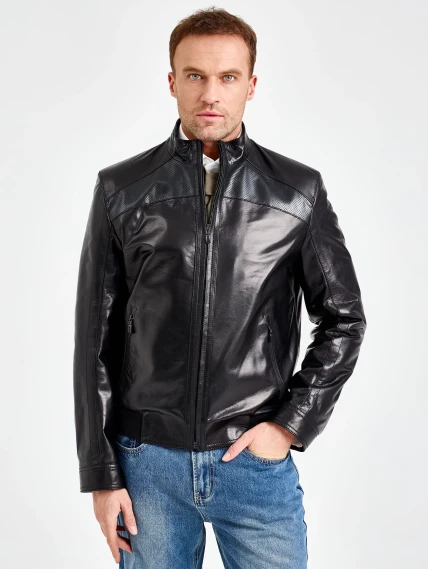 Короткая мужская кожаная куртка премиум класса 531, черная, размер 48, артикул 29790-2