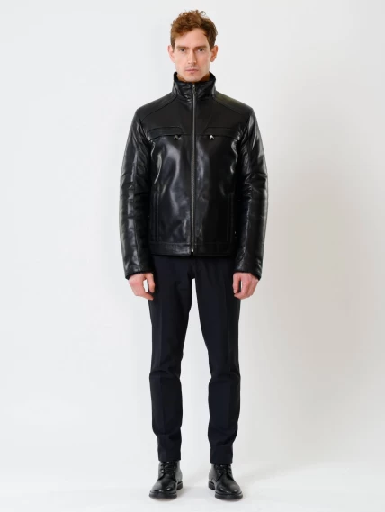 Короткая кожаная дубленка для мужчин 516, черная, размер 52, артикул 40210-3