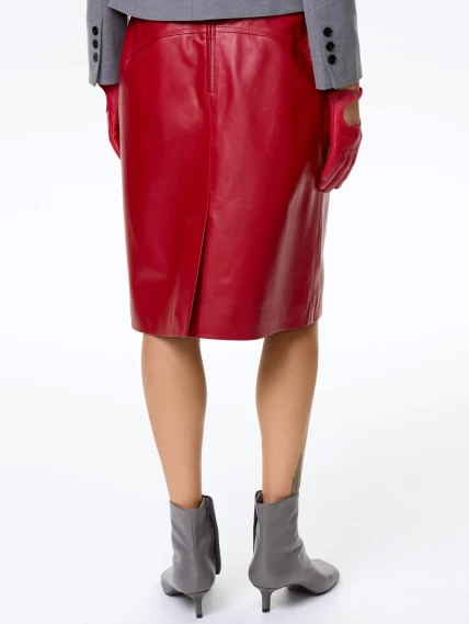 Юбка карандаш из натуральной кожи 06, красная, размер 46, артикул 85380-5