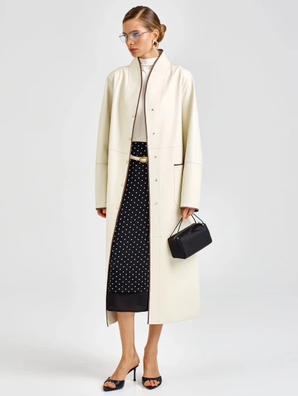 Белый женский кожаный плащ премиум класса 3104, размер 48, артикул 92140-5