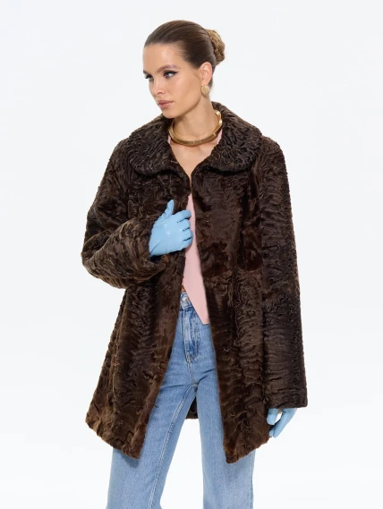 Женская шуба из меха каракульчи Елизавета, коричневая, размер 56, артикул 65590-4