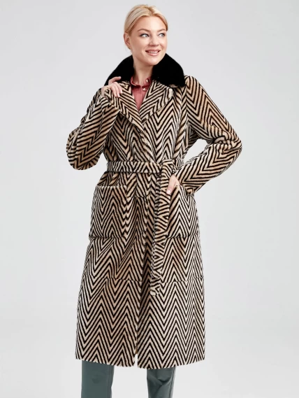 Зимний комплект женский: Дубленка 2003 + Брюки 03, бежевый/оливковый, р. 46, арт. 111306-5