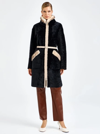 Черная женская дубленка из астрагана с мехом норки премиум класса 2018, размер 44, артикул 65140-0