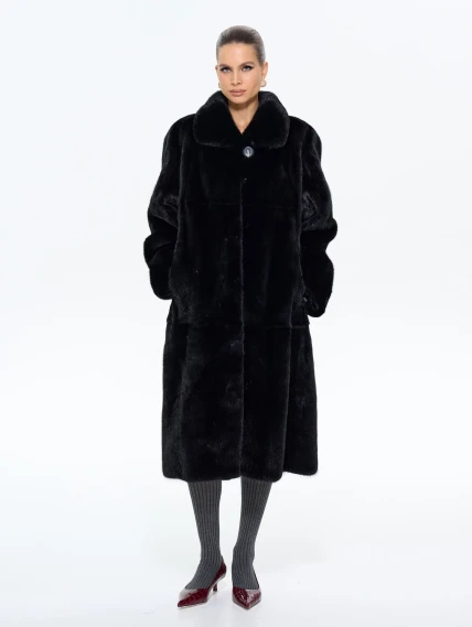Длинная женская шуба из меха норки М-102- 317, черная, размер 60, артикул 65410-0