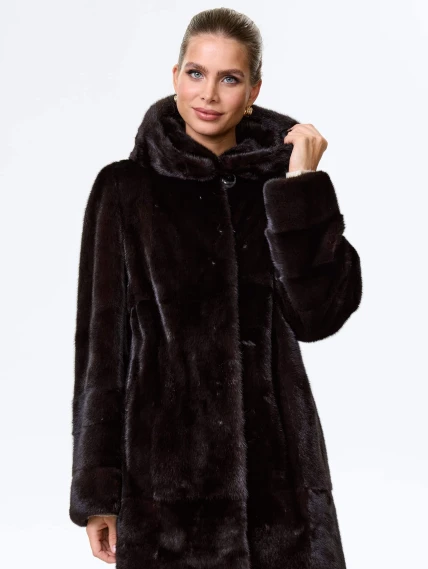 Шуба длинная из меха норки женская Надежда(к), черная, размер 48, артикул 64530-4