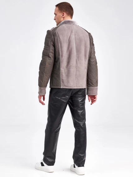 Комбинированная короткая мужская дубленка 40072, серая, короткая, размер 50, артикул 71240-2