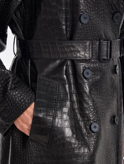 Кожаное пальто с принтом под крокодила премиум класса для женщин 3071, черное, размер 54, артикул 63350-2