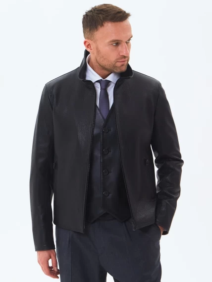 Короткая мужская кожаная куртка 2010-9, черная, размер 46, артикул 29250-2