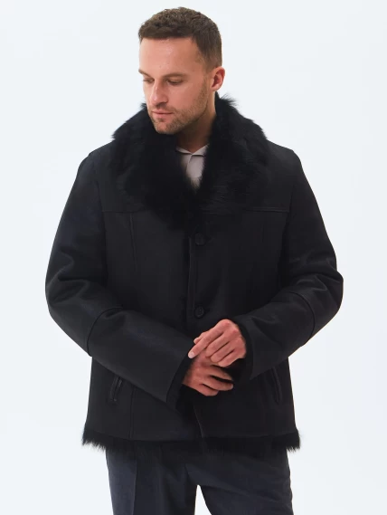 Короткая мужская дубленка из тосканы премиум класса Мишель, черная, размер 52, артикул 70370-1