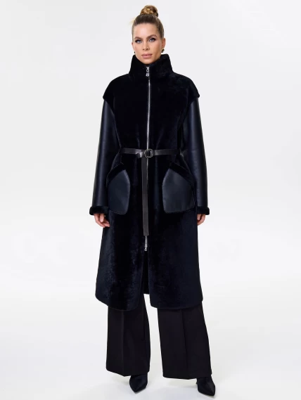 Длинная дубленка на молнии для женщин премиум класса 2050, черная, размер 46, артикул 62480-4