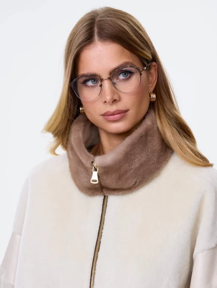 Дубленка на молнии с норковым воротником для женщин премиум класса 2057, белая, размер 44, артикул 64490-3