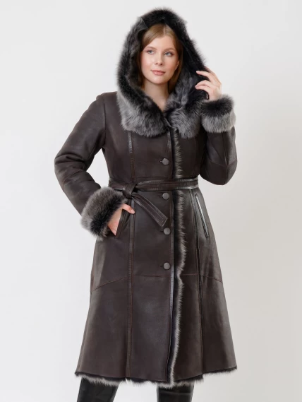 Зимний комплект женский: Дубленка 132 + Брюки 02, коричневый/черный, р. 44, арт. 111218-3