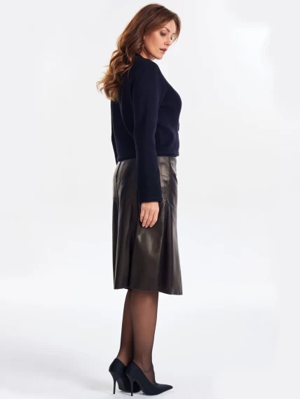 Черная расклешенная кожаная юбка 04, размер 52, артикул 85971-3