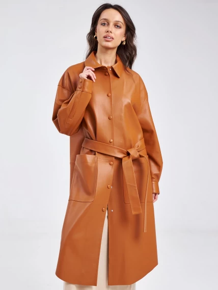 Кожаное женское платье рубашка из натуральной кожи премиум класса 04, виски, размер 48, артикул 23190-3