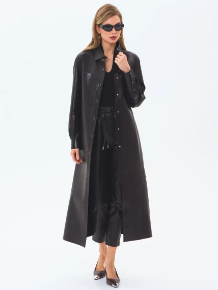 Плащ женский кожаный премиум класса 3091, черный, размер 50, артикул 24390-2