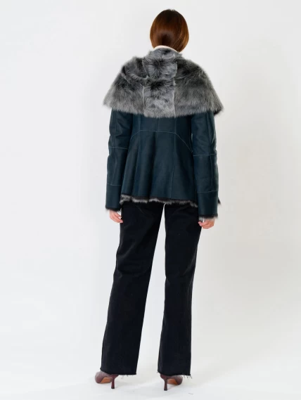 Короткая женская дубленка из тосканы с капюшоном 122, синяя, размер 40, артикул 61852-4