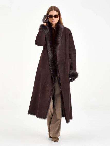 Коричневая женская дубленка из тосканы 2020, коричневая, размер 42, артикул 65090-1