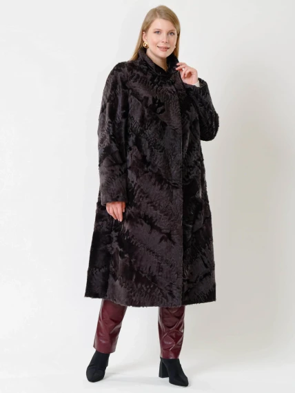 Длинная женская каракулевая шуба Елизавета(с), коричневая, размер 56, артикул 22680-2