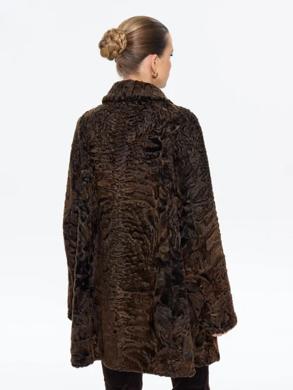 Короткая женская шуба из меха каракульчи Лиза, коричневая, размер 60, артикул 65570-4