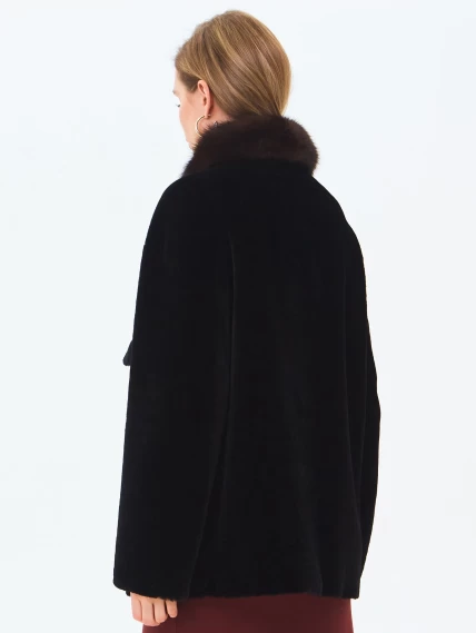 Дубленка женская из астрагана с воротником куницей 2063, черная, размер 46, артикул 64660-5
