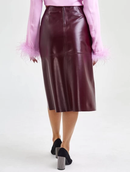 Кожаная юбка миди 09, бордовая, размер 44, артикул 85570-5