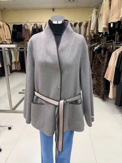 Серо-коричневое полупальто кашемировое женское 1131-70, размер 46, артикул 92600-0