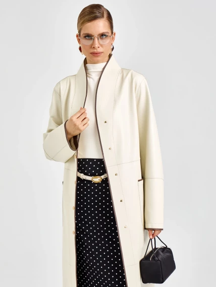 Белый женский кожаный плащ премиум класса 3104, размер 48, артикул 92140-1