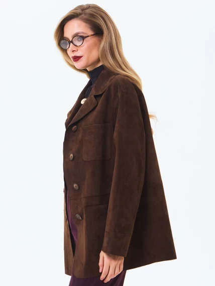 Женский замшевый пиджак премиум класса 3092з, коричневый, размер 44, артикул 24640-4