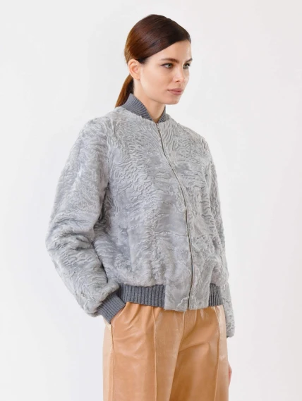 Бомбер из каракуля женский 17105, серый, размер 40, артикул 22590-4