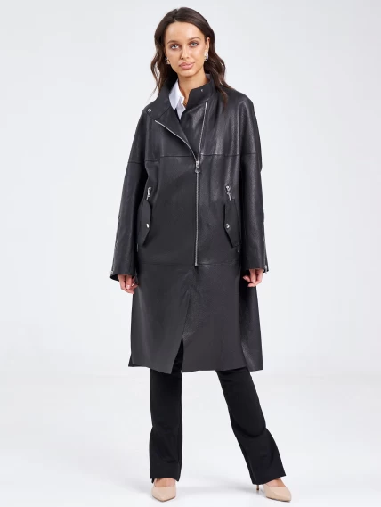 Женский кожаный плащ на молнии премиум класса 3041, черный, размер 48, артикул 91890-6