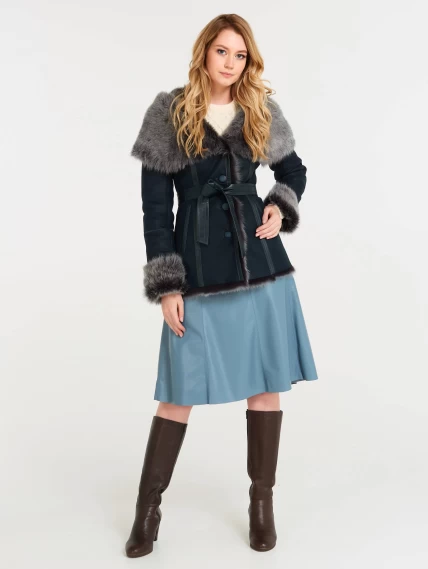 Зимний комплект женский: Дубленка 122 + Кожаная юбка 04, синий/голубой, р. 44, арт. 111329-0