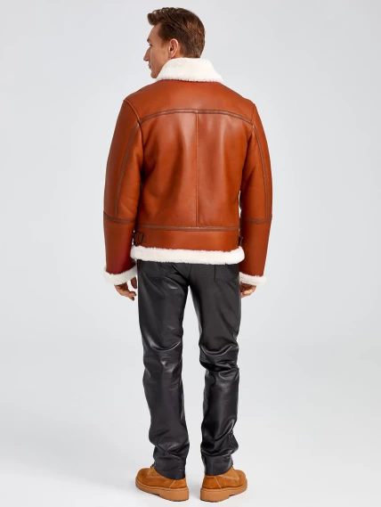 Короткая мужская дубленка пилот премиум класса 430, коньячная, размер 52, артикул 70771-4