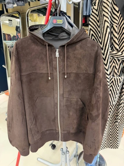 Мужская замшевая куртка бомбер премиум класса 567з, коричневая, размер 50, артикул 29850-0