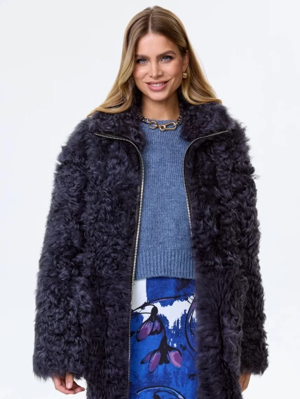 Длинное женское пальто из натуральной овчины тиградо премиум класса 2025, темно-серое, размер 44, артикул 64430-4