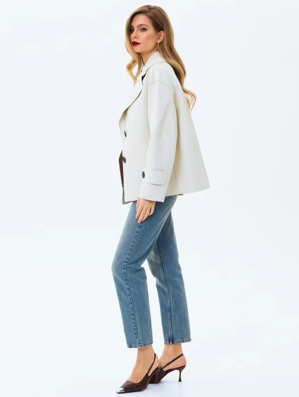 Белый кожаный женский пиджак премиум класса 3097, размер 44, артикул 24720-6