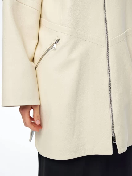 Кожаный плащ оверсайз на молнии для женщин премиум класса 3057, белый, размер 50, артикул 23530-5