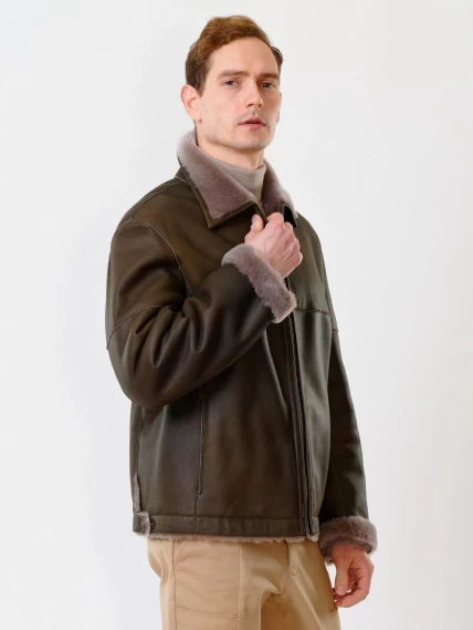 Короткая мужская дубленка 140, оливковая, размер 44, артикул 70230-0