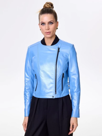 Голубая женская кожаная косуха 389, размер 44, артикул 90421-4